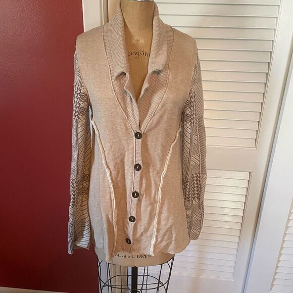 Free People Sweaters - FREE PEOPLE | cream color patchwork raw hem colorblock cardigan S